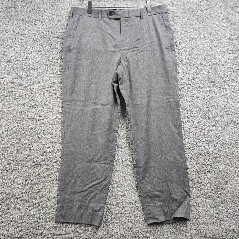 Peter Millar Dress Pants Mens 33R Grey Wool Blend Flat Front Professional